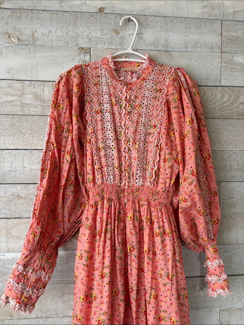 Romantic Prairie Floral Cotton Maxi Dress Embroidered Boho Cottagecore - Picture 5 of 12